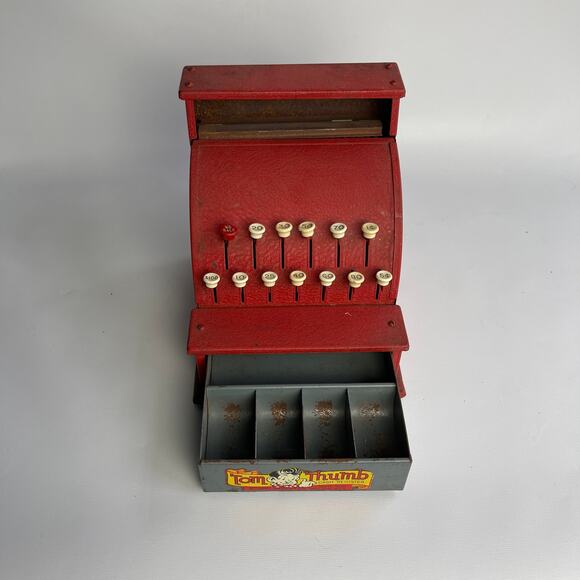 Vintage TOM THUMB Red Metal Cash Register Western Stamping Co.  1950 As Is - Picture 2 of 4